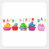 Happy Birthday Cupcakes Quadratischer Aufkleber (Vorderseite)