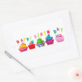 Happy Birthday Cupcakes Rechteckiger Aufkleber (Umschlag)