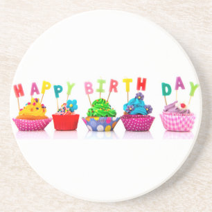 Happy Birthday Cupcakes Sandstein Untersetzer
