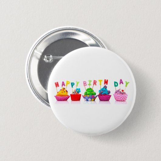 Happy Birthday Cupcakes - Schaltfläche Button (Vorne & Hinten)
