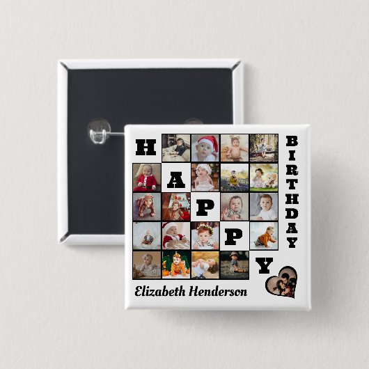 Happy Birthday Custom 21 Foto Collage Geschenk Button (Vorne & Hinten)