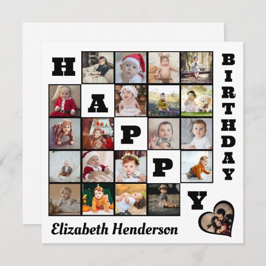 Happy Birthday Custom 21 Foto Collage Geschenk Dankeskarte (Vorne/Hinten)