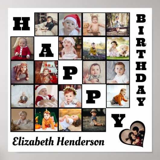 Happy Birthday Custom 21 Foto Collage Geschenk Poster (Vorne)