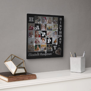 Happy Birthday Custom 21 Foto Collage Geschenk Quadratische Wanduhr