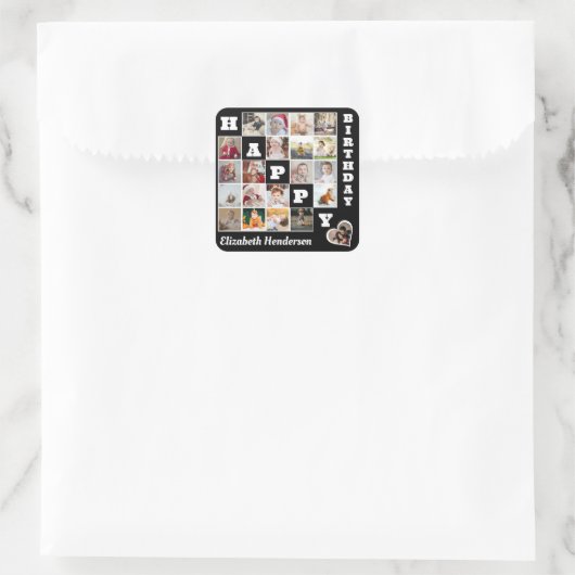Happy Birthday Custom 21 Foto Collage Geschenk Quadratischer Aufkleber (Tasche)