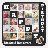 Happy Birthday Custom 21 Foto Collage Geschenk Quadratischer Aufkleber (Vorderseite)