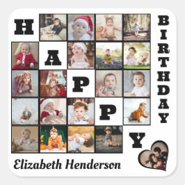 Happy Birthday Custom 21 Foto Collage Geschenk Quadratischer Aufkleber