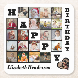 Happy Birthday Custom 21 Foto Collage Geschenk Rechteckiger Pappuntersetzer
