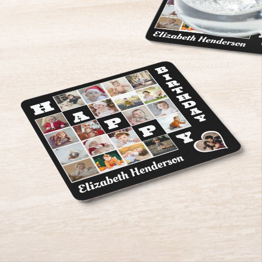 Happy Birthday Custom 21 Foto Collage Geschenk Rechteckiger Pappuntersetzer (angewinkelt)