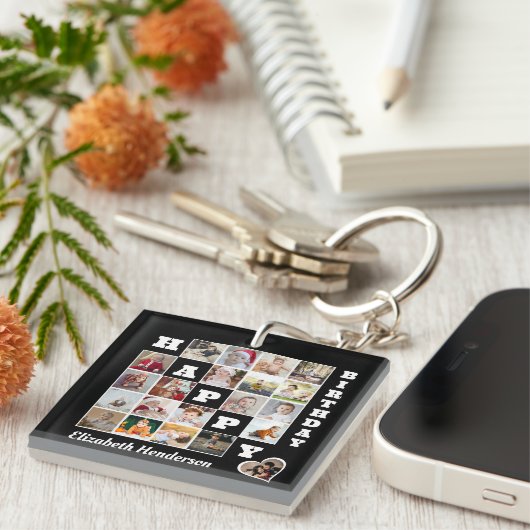 Happy Birthday Custom 21 Foto Collage Geschenk Schlüsselanhänger (Vorderseite rechts)