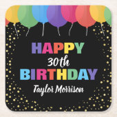 Happy Birthday Custom Age Name Bunte Ballons Rechteckiger Pappuntersetzer (Vorderseite)