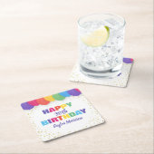 Happy Birthday Custom Age Name Bunte Ballons Rechteckiger Pappuntersetzer (Vor Ort)