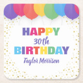 Happy Birthday Custom Age Name Bunte Ballons Rechteckiger Pappuntersetzer (Vorderseite)