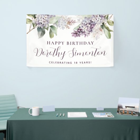 Happy Birthday Custom Banner Lila Floral 18. (Messeveranstaltung)