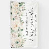 Happy Birthday Custom Banner White Floral 40. (Vertikal)