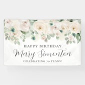 Happy Birthday Custom Banner White Floral 70. (Horizontal)