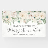 Happy Birthday Custom Banner White Floral 90. (Horizontal)