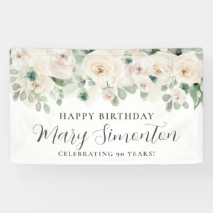 Happy Birthday Custom Banner White Floral 90.