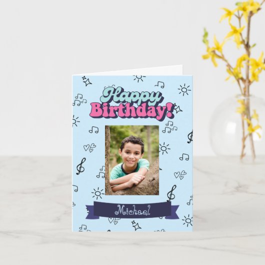 Happy Birthday Custom Blue Foto Karte (Gelbe Blume)