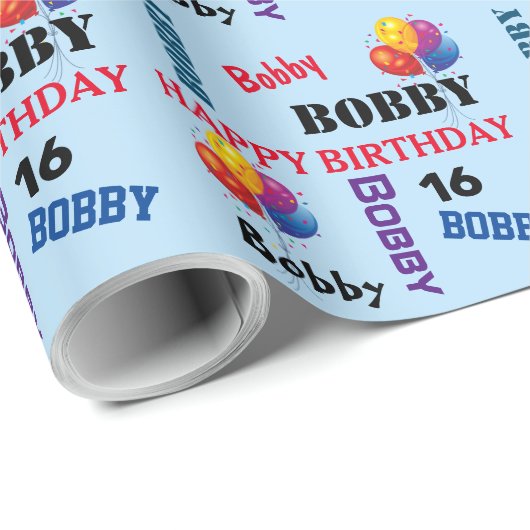 Happy Birthday Custom Boys Name und Alter Geschenkpapier (Rolleneckpunkt)
