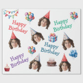 Happy Birthday Custom Face Foto Geschenkpapier (Flach)