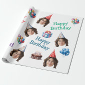 Happy Birthday Custom Face Foto Geschenkpapier (Ungerollt)