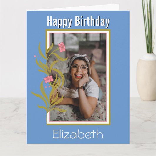 Happy Birthday Custom Foto Blue Border Karte (Vorderseite)