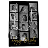 Happy Birthday Custom Foto Film Strip Black Mittlere Geschenktüte (Vorderseite)