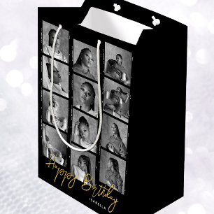 Happy Birthday Custom Foto Film Strip Black Mittlere Geschenktüte