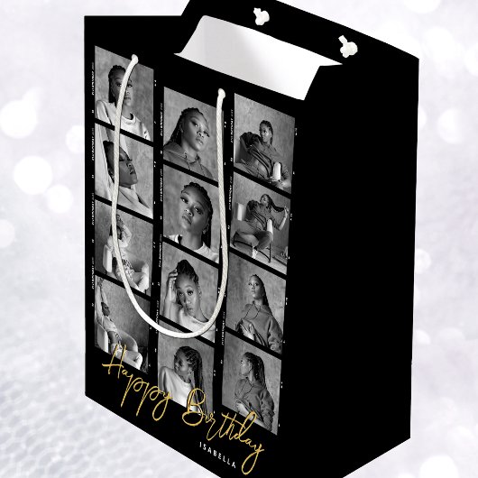 Happy Birthday Custom Foto Film Strip Black Mittlere Geschenktüte
