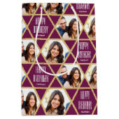 Happy Birthday Custom Foto Name Star Pattern Plum Mittlere Geschenktüte (Vorderseite)