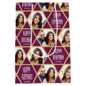 Happy Birthday Custom Foto Name Star Pattern Plum Mittlere Geschenktüte (Rückseite)