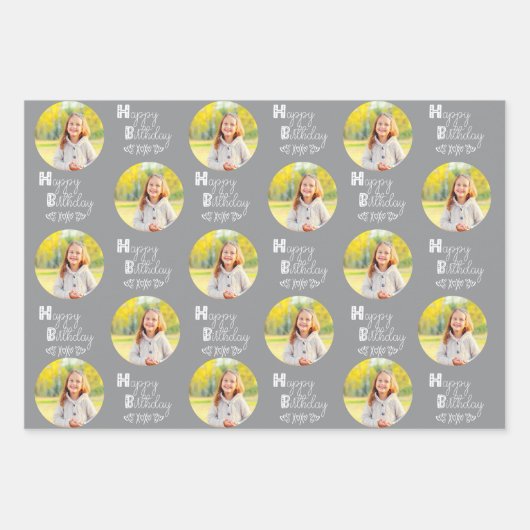 Happy Birthday Custom Foto Set 3 Blue Yellow Geschenkpapier Set (Vorderseite 3)