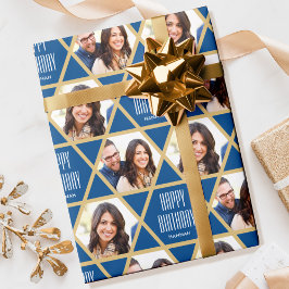 Happy Birthday Custom Foto Star Pattern Blau Geschenkpapier