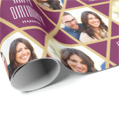 Happy Birthday Custom Foto Star Pattern Plum Geschenkpapier (Rolleneckpunkt)