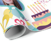 Happy Birthday Custom Foto Text Personalisiert Geschenkpapier (Rolleneckpunkt)