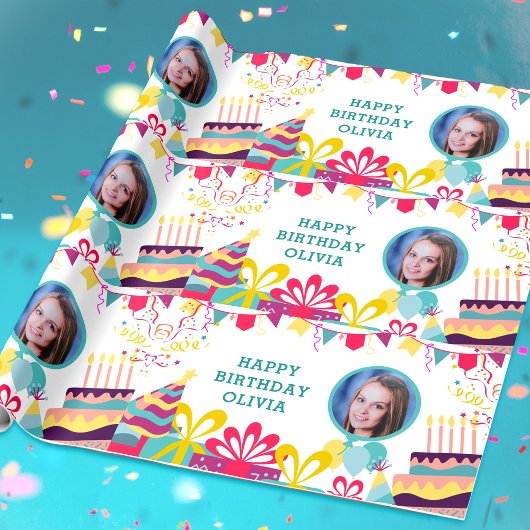 Happy Birthday Custom Foto Text Personalisiert Geschenkpapier