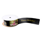 Happy Birthday Custom Foto und Name Gold & Black Satinband (Spule)