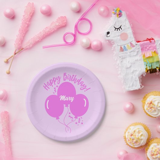 Happy Birthday Custom Hot Pink Balloons Pappteller (Party)