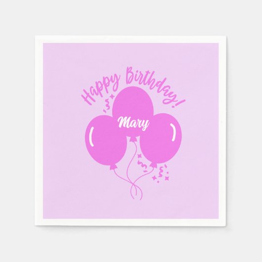 Happy Birthday Custom Hot Pink Balloons Serviette (Vorderseite)