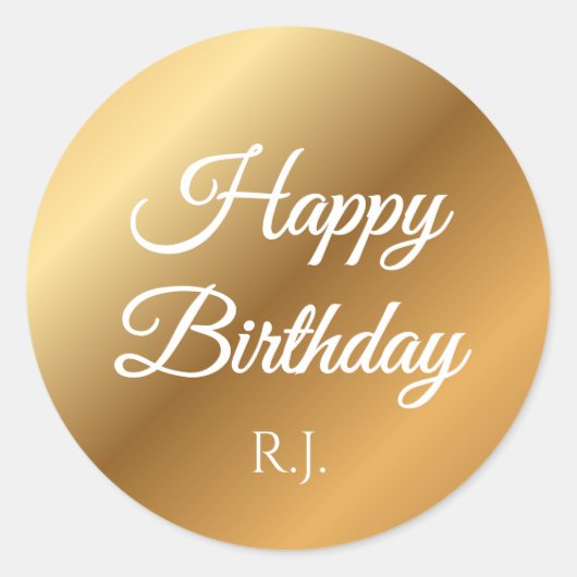 Happy Birthday Custom Initials Golden Sticker (Vorderseite)