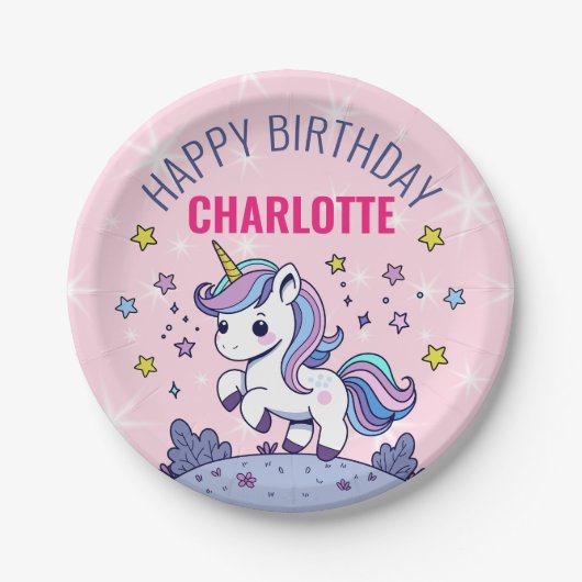 Happy Birthday Custom Magical Unicorn Pappteller (Vorderseite)