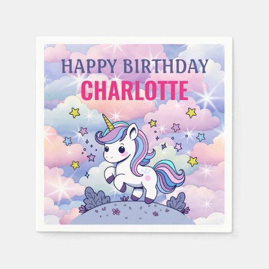 Happy Birthday Custom Magical Unicorn Serviette (Vorderseite)