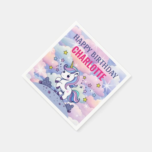 Happy Birthday Custom Magical Unicorn Serviette (Ecke)