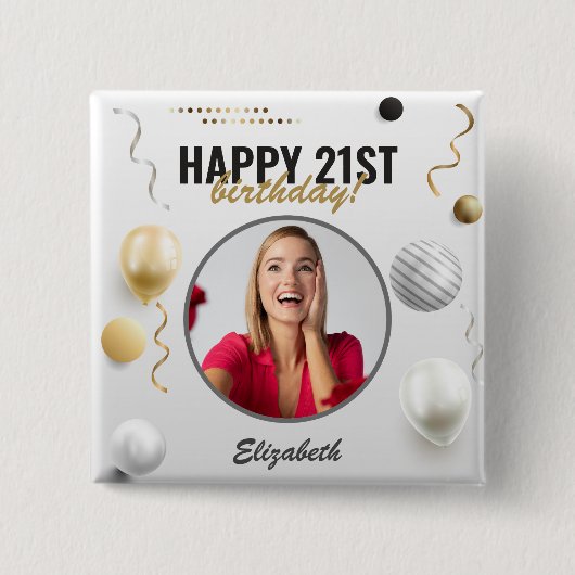 Happy Birthday Custom Modern Foto Gift Button (Vorderseite)