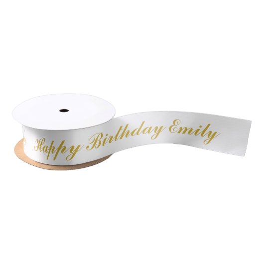 Happy Birthday Custom Name Gold Script Satinband (Spule)