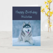 Happy Birthday Custom Name Husky Dog Humor Karte (Gelbe Blume)