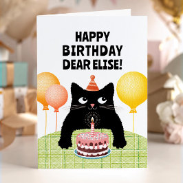 Happy Birthday custom name with black kitten Karte