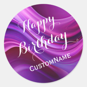 Happy Birthday Custom Personalisiert Name Lila Runder Aufkleber