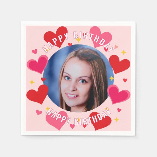 Happy Birthday Custom Photo Hearts Personalized Serviette (Vorderseite)